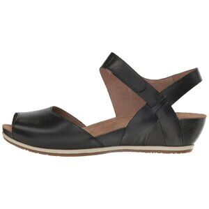 Dansko Women's Black Vera Wedge Leather Open Toe Slingback Sandal Size 7